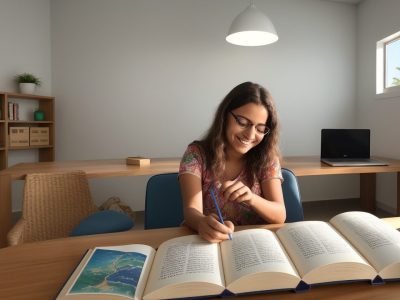 Imagem ilustrando o estudo da língua portuguesa, com foco em gramática, análise sintática e interpretação de textos