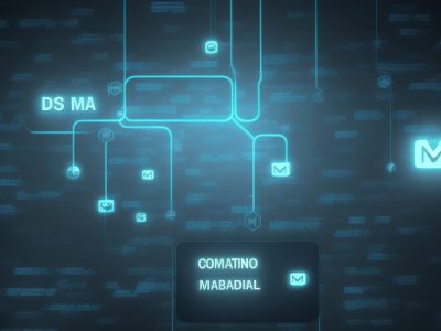 Ilustração de um servidor público trabalhando em estratégias de e-mail marketing, com foco em automação de e-mail e campanhas eficazes para comunicação com cidadãos.