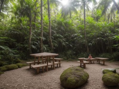 Ecoturismo: Cena de guia ensinando sobre turismo sustentável em área preservada