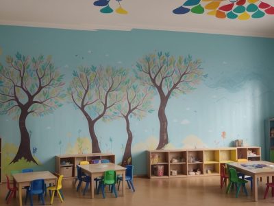 Crianças em sala de aula participando de atividades de educação artística, explorando diferentes formas de expressão e criatividade.