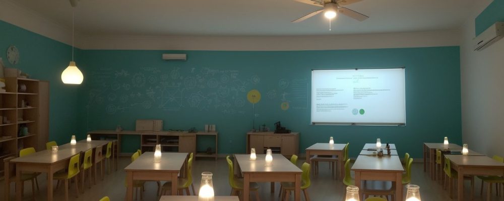 Professor conduzindo experimento de ciências com alunos, demonstrando educação científica interativa e prática.