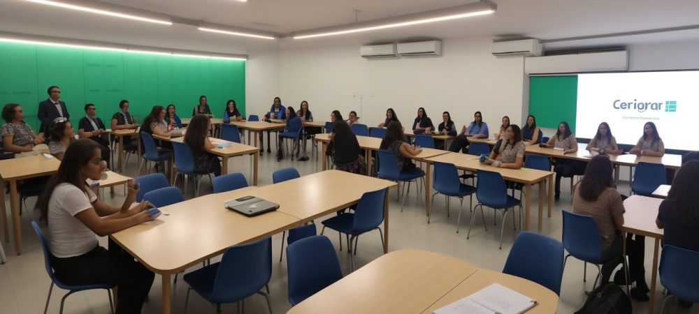 Servidores públicos em treinamento de educação corporativa, com foco em capacitação e melhoria contínua para um serviço eficiente.