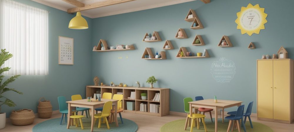 Crianças em sala de aula inclusiva, com recursos visuais e professor adaptando o currículo de educação especial