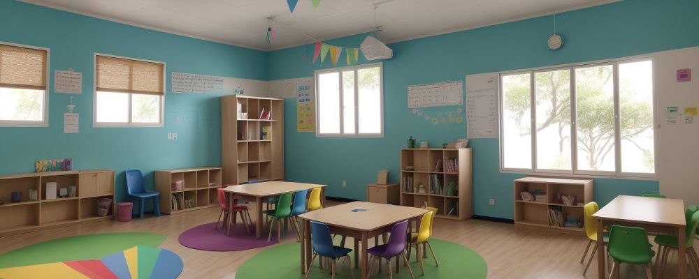 Crianças aprendendo em sala de aula inclusiva, com foco em adaptações curriculares e necessidades educacionais especiais.