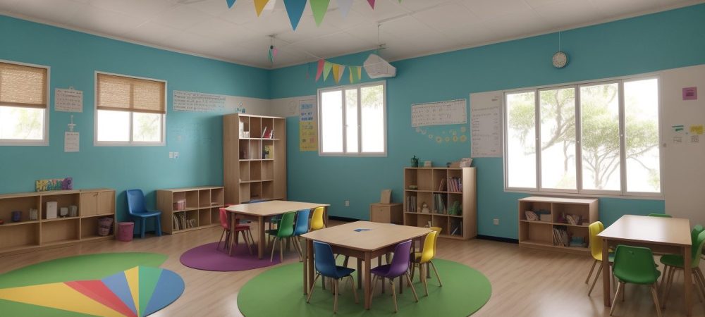 Crianças aprendendo em sala de aula inclusiva, com foco em adaptações curriculares e necessidades educacionais especiais.