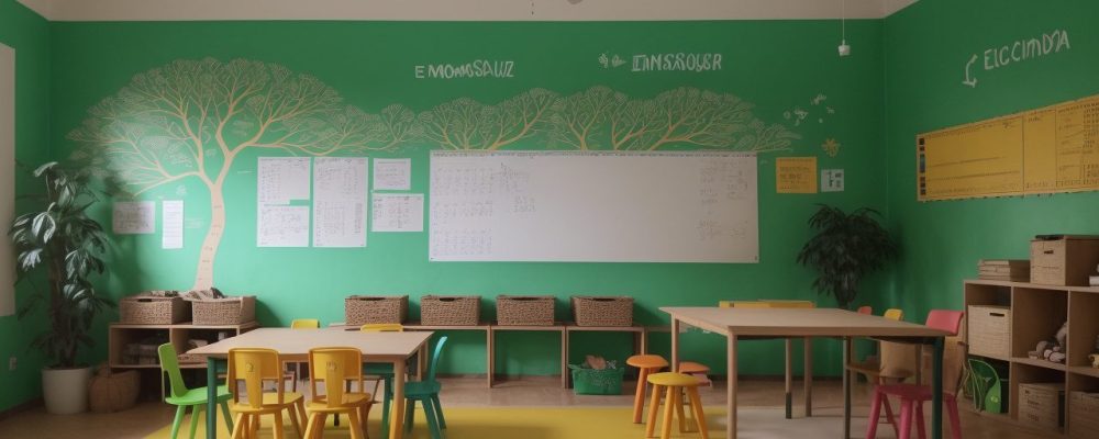 Imagem ilustrativa de educação financeira mostrando alunos aprendendo sobre orçamento pessoal e consumo consciente em sala de aula.