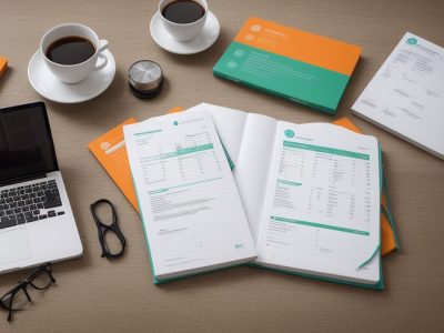Imagem que ilustra planejamento financeiro e orçamento pessoal, com gráficos e notas para educação financeira