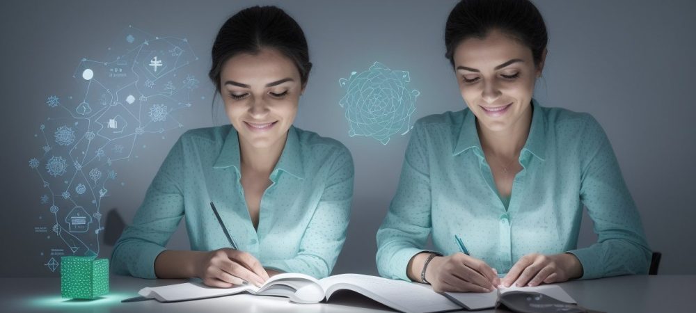 Ilustração de uma pessoa organizando finanças pessoais com planilha de orçamento e gráficos, representando educação financeira e planejamento.