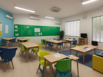 Estudantes aprendendo educação financeira em sala de aula, com foco em planejamento financeiro e investimentos.