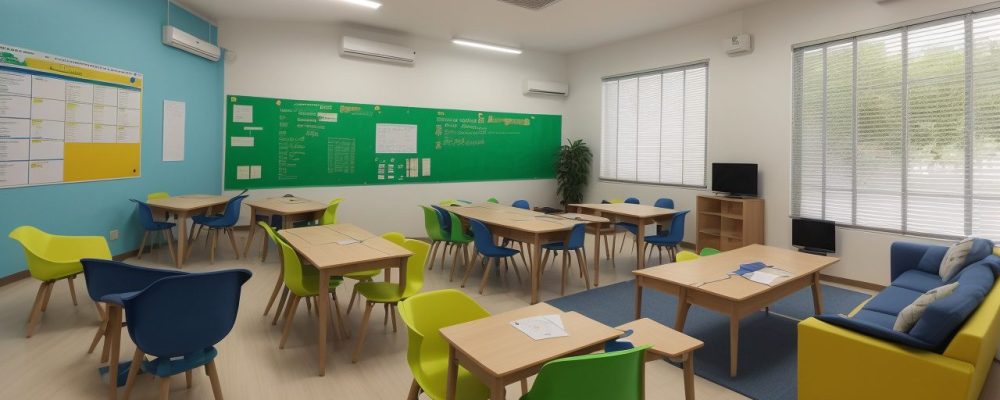 Estudantes aprendendo educação financeira em sala de aula, com foco em planejamento financeiro e investimentos.