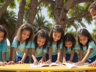 Crianças participando de atividades adaptadas de educação física, demonstrando alegria e inclusão em um ambiente escolar acolhedor.