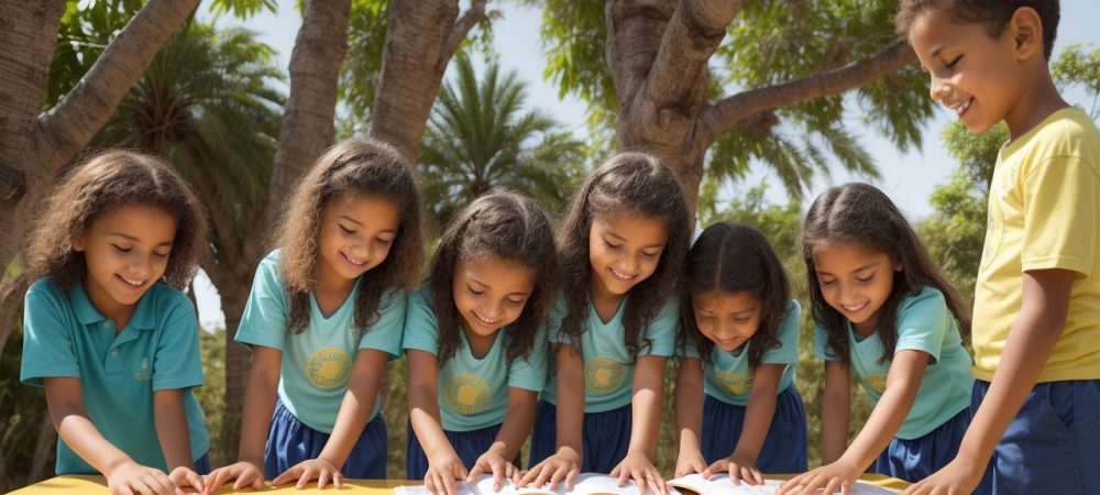 Crianças participando de atividades adaptadas de educação física, demonstrando alegria e inclusão em um ambiente escolar acolhedor.