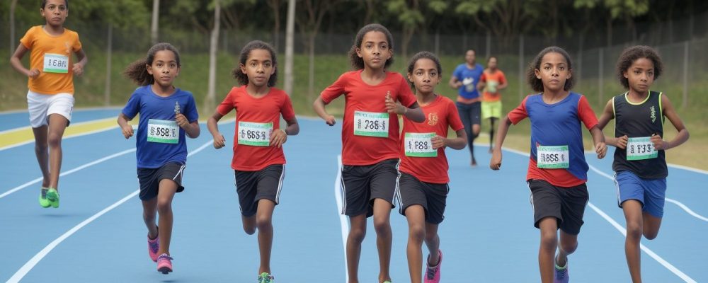 Crianças participando de jogos e brincadeiras na aula de educação física infantil, promovendo desenvolvimento e diversão.