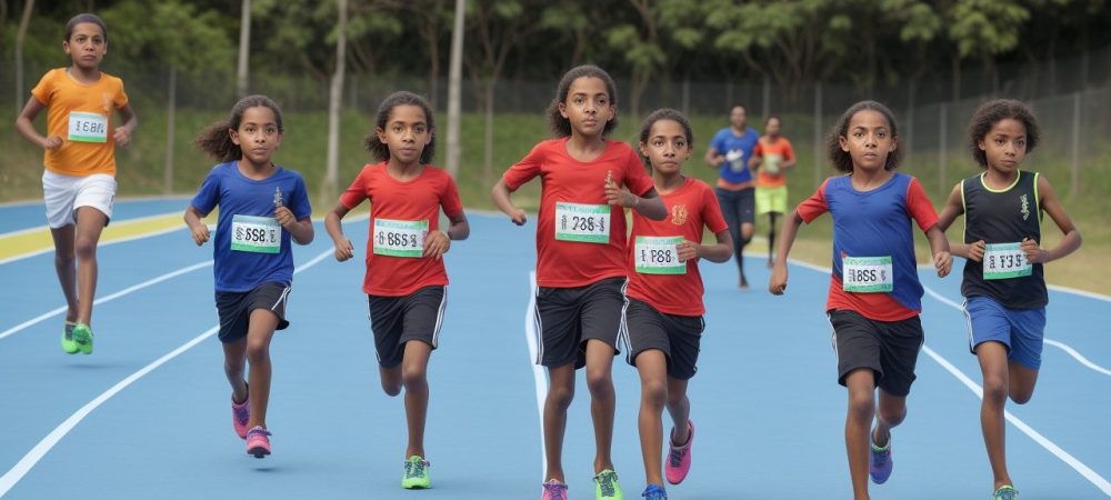 Crianças participando de jogos e brincadeiras na aula de educação física infantil, promovendo desenvolvimento e diversão.