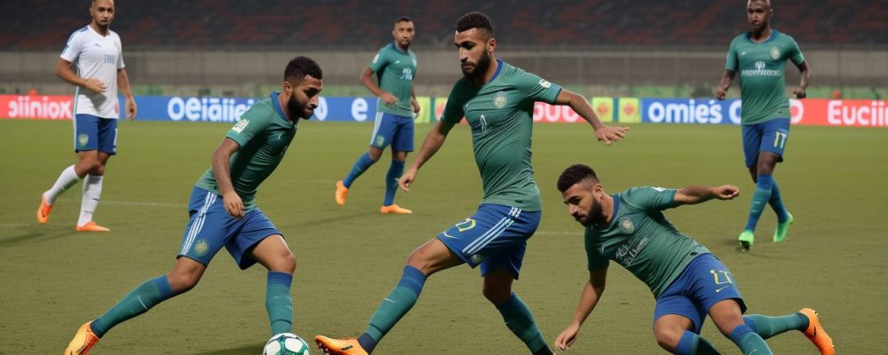 Imagem de um campo de futebol com jogadores em treinamento, destacando a educação física e a teoria do futebol.