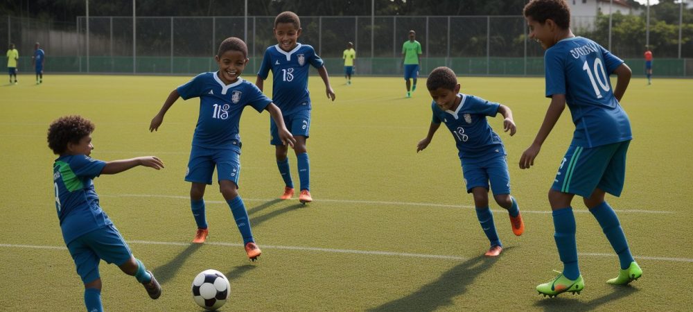 Crianças praticando atividades de educação física no ensino fundamental, promovendo saúde e socialização