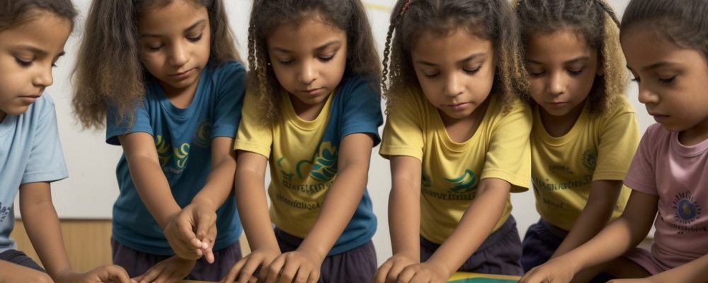 Crianças praticando atividades de educação física no ensino fundamental, promovendo saúde e integração social, em um ambiente escolar dinâmico.