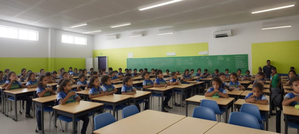 Educação Inclusiva: Gênero e Identidade na Escola Alunos em debate sobre identidade de gênero em ambiente escolar acolhedor e inclusivo, com livros e materiais educativos.