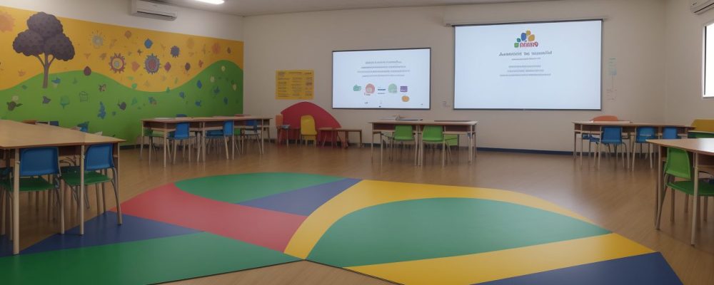 Professor especializado em educação especial interagindo com alunos em sala de aula inclusiva, com foco no aprendizado colaborativo e adaptação curricular.