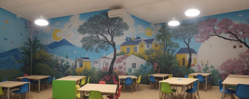 Sala de aula inclusiva com alunos utilizando tecnologias assistivas e materiais didáticos acessíveis para aprendizado.