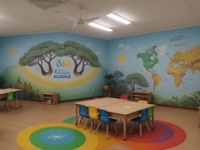 Professor especializado em educação especial trabalhando em sala de aula com alunos, promovendo a educação inclusiva e o desenvolvimento de alunos com necessidades especiais.