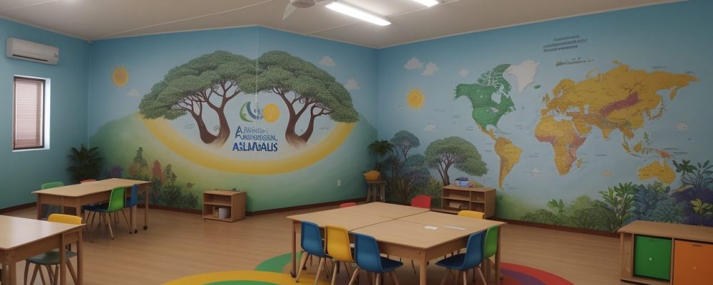 Professor especializado em educação especial trabalhando em sala de aula com alunos, promovendo a educação inclusiva e o desenvolvimento de alunos com necessidades especiais.