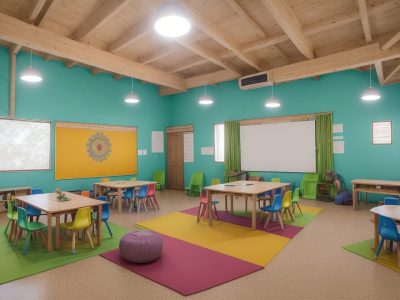 Crianças participando ativamente de atividades em uma sala de aula, representando o conceito de educação integral e ensino integrado.