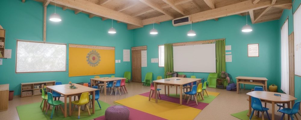 Crianças participando ativamente de atividades em uma sala de aula, representando o conceito de educação integral e ensino integrado.