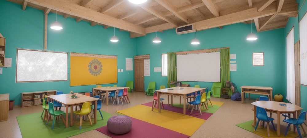 Crianças participando ativamente de atividades em uma sala de aula, representando o conceito de educação integral e ensino integrado.