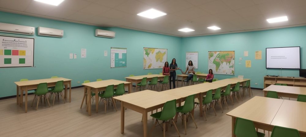 Crianças engajadas em atividades de educação integral, com foco em aprendizado colaborativo e desenvolvimento integral do aluno