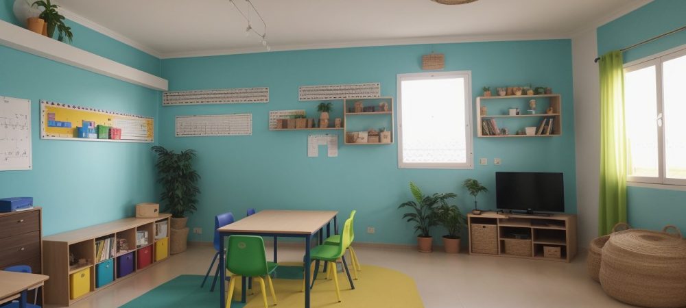 Crianças em sala de aula com ensino integrado, com atividades diversas e aprendizado colaborativo sobre educação integral