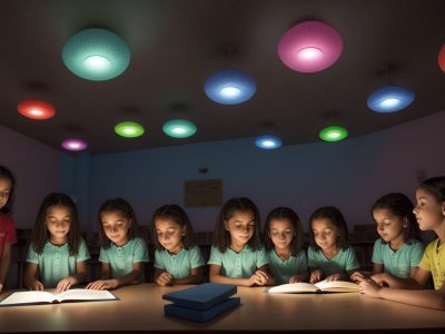 Crianças em sala de aula aprendendo sobre educação religiosa, com foco em valores e ética, em um ambiente acolhedor e inclusivo.