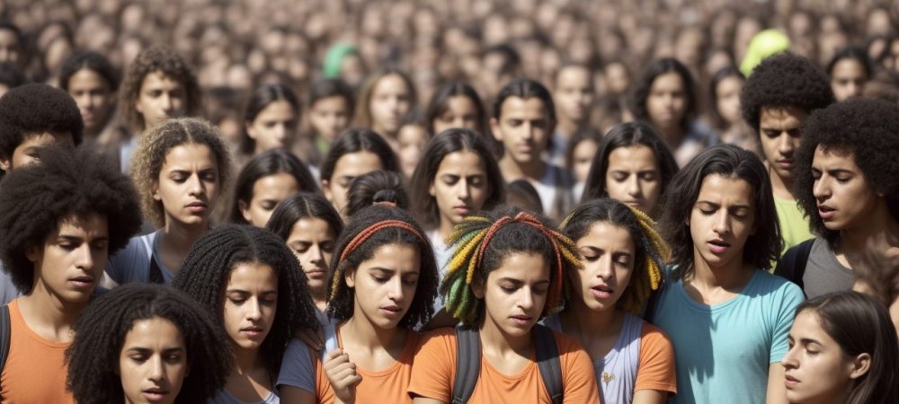 Ilustração de pessoas de diversas etnias e idades em um círculo, representando educação sexual inclusiva e autonomia sexual.