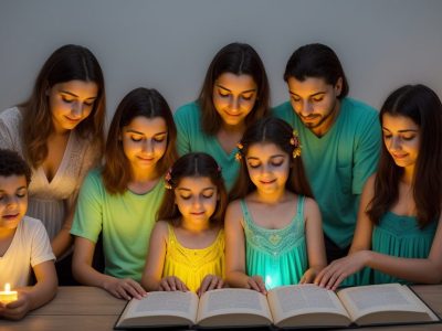 Ilustração de pais conversando com crianças sobre o corpo humano e educação sexual, promovendo diálogo e autoconhecimento.