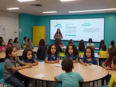 Sala de aula com alunos adultos empenhados em atividades práticas na Educação de Jovens e Adultos