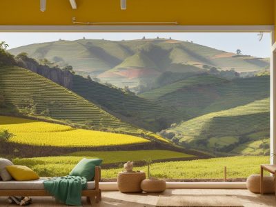 Imagem de sala de aula no campo, mostrando educação rural inclusiva, com alunos e professor interagindo e aprendendo sobre metodologias e exemplos de educação no campo