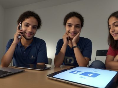 Imagem ilustrativa sobre educação nas redes sociais, mostrando alunos e professores interagindo em um ambiente digital de aprendizado dinâmico e interativo