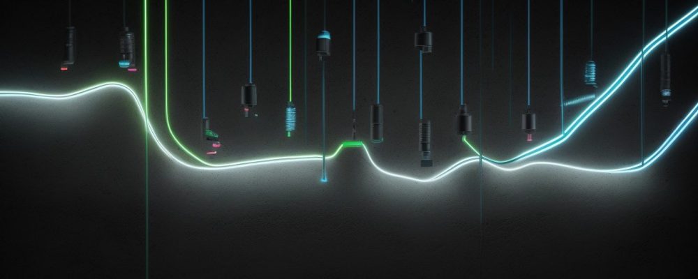 Diagrama de um circuito elétrico complexo com destaque para tensão, corrente e potência, mostrando o funcionamento da eletricidade básica.