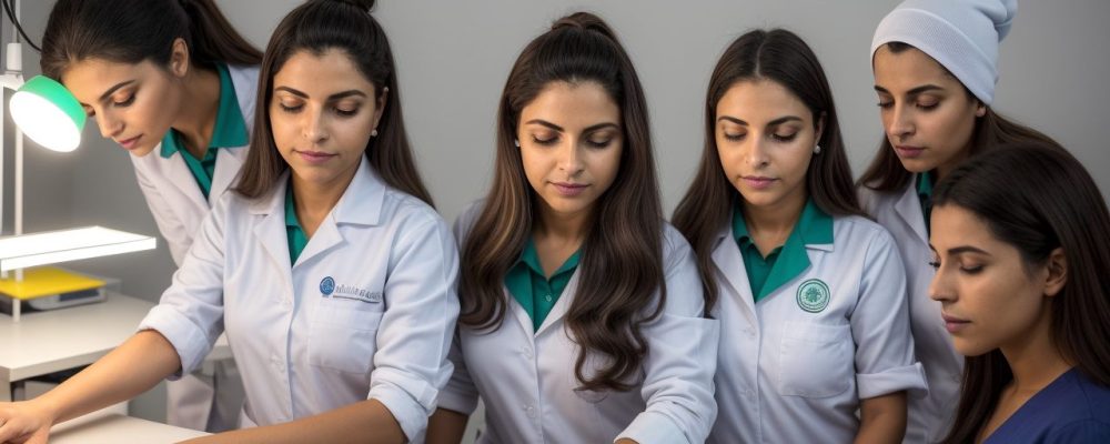 Representação visual do empoderamento feminino na ciência, com cientistas mulheres colaborando em um laboratório moderno e inspirador, com foco em inovação e pesquisa.