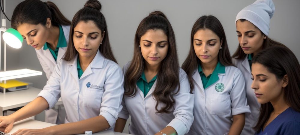Representação visual do empoderamento feminino na ciência, com cientistas mulheres colaborando em um laboratório moderno e inspirador, com foco em inovação e pesquisa.
