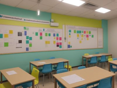 Estudantes colaborando em projetos de empreendedorismo social em sala de aula, com foco em inovação e impacto na educação.