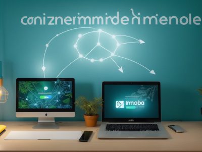 Ilustração de um servidor público estudando em um curso de empreendedorismo online, com foco em inovação e desenvolvimento de carreira.