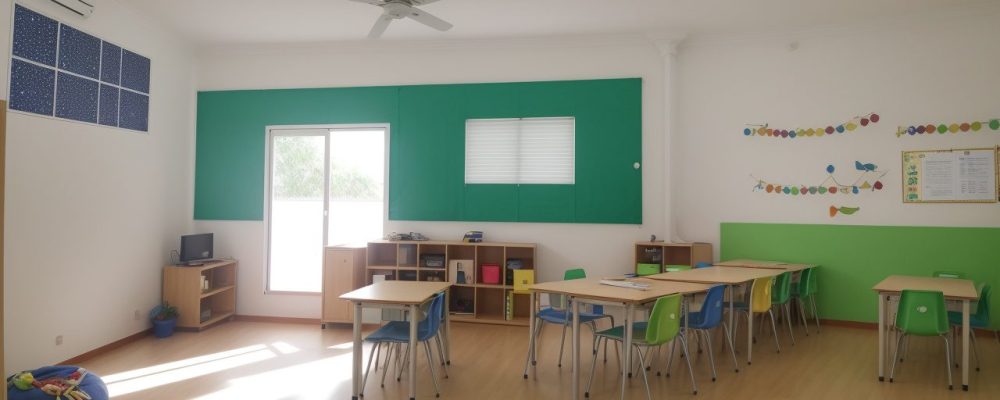 Crianças aprendendo matemática de forma interativa e divertida em uma sala de aula, com recursos didáticos e professores motivados.