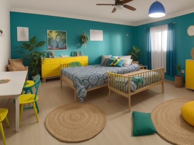 Crianças em sala de aula alegre usando jogos e atividades lúdicas para aprender espanhol.