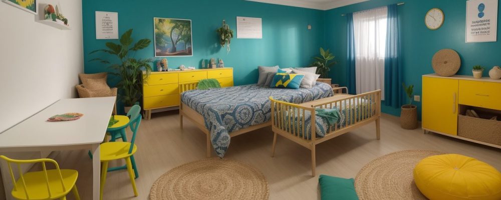 Crianças em sala de aula alegre usando jogos e atividades lúdicas para aprender espanhol.