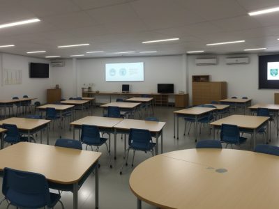 Visão geral do ensino militar em uma sala de aula, com foco na disciplina e preparação para a carreira militar, mostrando benefícios e métodos