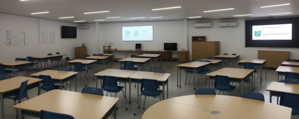 Visão geral do ensino militar em uma sala de aula, com foco na disciplina e preparação para a carreira militar, mostrando benefícios e métodos