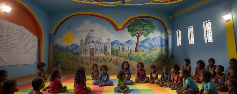 Alunos em sala de aula, aprendendo sobre diversidade religiosa e explorando atividades do ensino religioso no ensino fundamental