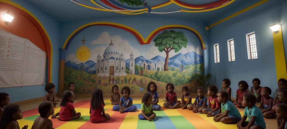 Alunos em sala de aula, aprendendo sobre diversidade religiosa e explorando atividades do ensino religioso no ensino fundamental