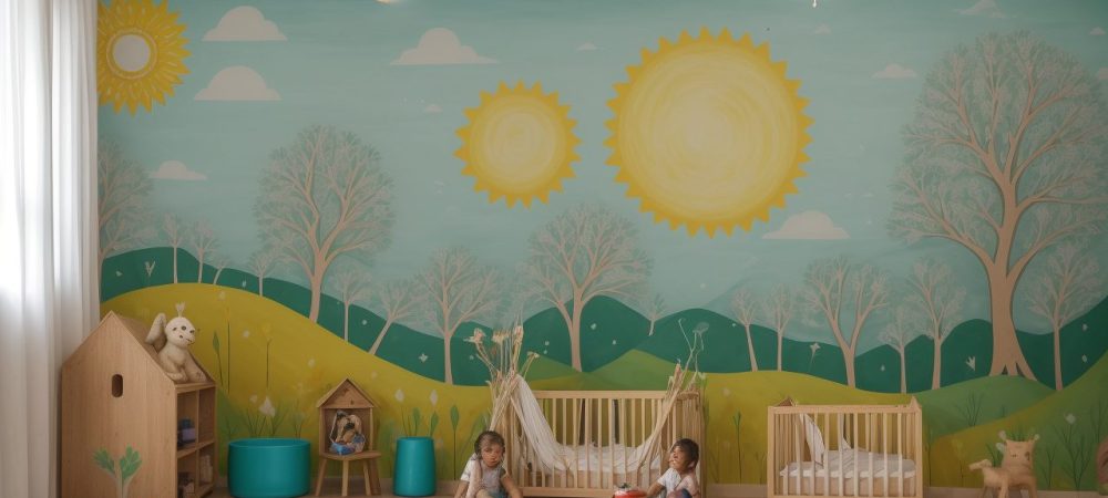 Crianças engajadas em atividades de artes visuais, como pintura e desenho, em uma sala de aula vibrante e inspiradora.